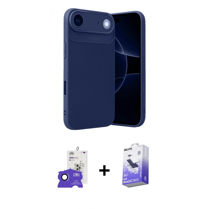MARSİLYAN™- iPhone 17 Air Kılıf Eksen Form Prime - Siyah Bilvis 5in1 5D Magic Hayalet Cam Ekran Koruyucu + Bilvis Titan Kamera Lens - LT