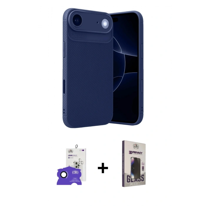 MARSİLYAN™- iPhone 17 Air Kılıf Eksen Form Prime - Siyah Bilvis Hayalet Cam Ekran Koruyucu + Bilvis Titan Kamera Lens - LT