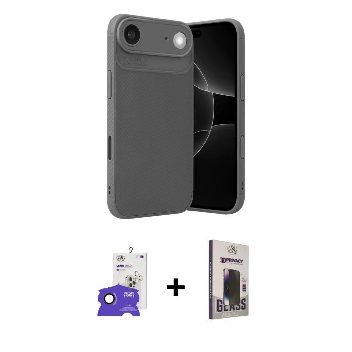 MARSİLYAN™- iPhone 17 Air Kılıf Eksen Form Prime - Siyah Bilvis Hayalet Cam Ekran Koruyucu + Bilvis Titan Kamera Lens - SH