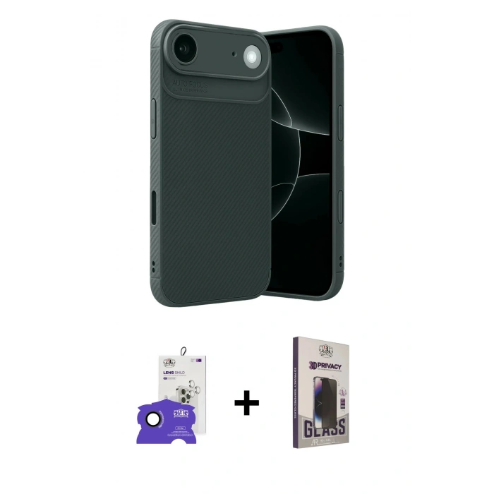 MARSİLYAN™- iPhone 17 Air Kılıf Eksen Form Prime - Siyah Bilvis Hayalet Cam Ekran Koruyucu + Bilvis Titan Kamera Lens - SH