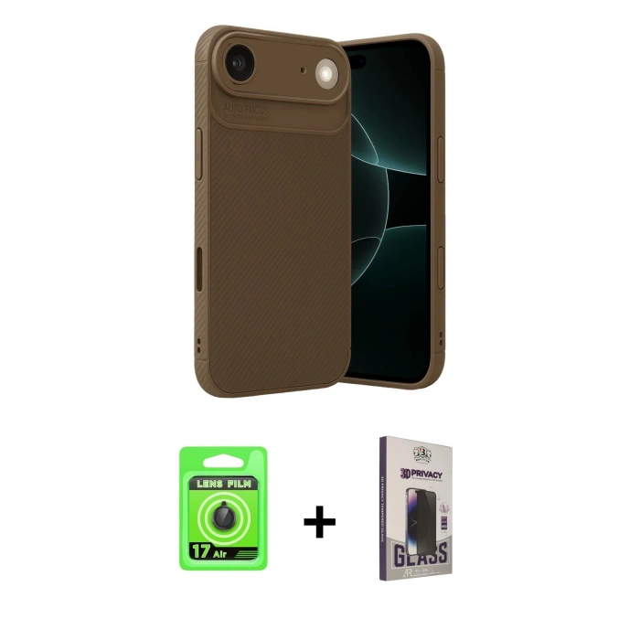MARSİLYAN™- iPhone 17 Air Kılıf Eksen Form Prime - Siyah Bilvis Hayalet Cam Ekran Koruyucu + Raze Metal Kamera Lens - SH