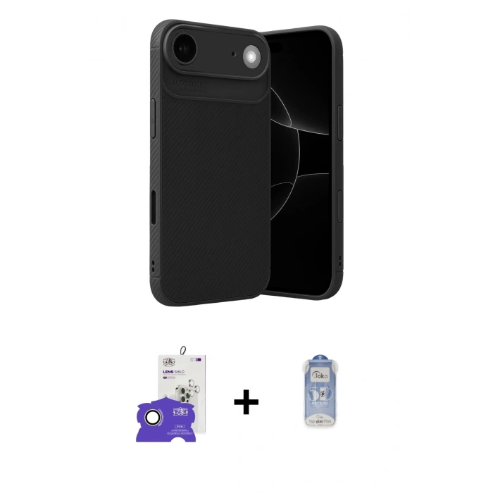 MARSİLYAN™- iPhone 17 Air Kılıf Eksen Form Prime - Siyah Joko Magic 5D Cam + Bilvis Titan Kamera Lens - GD