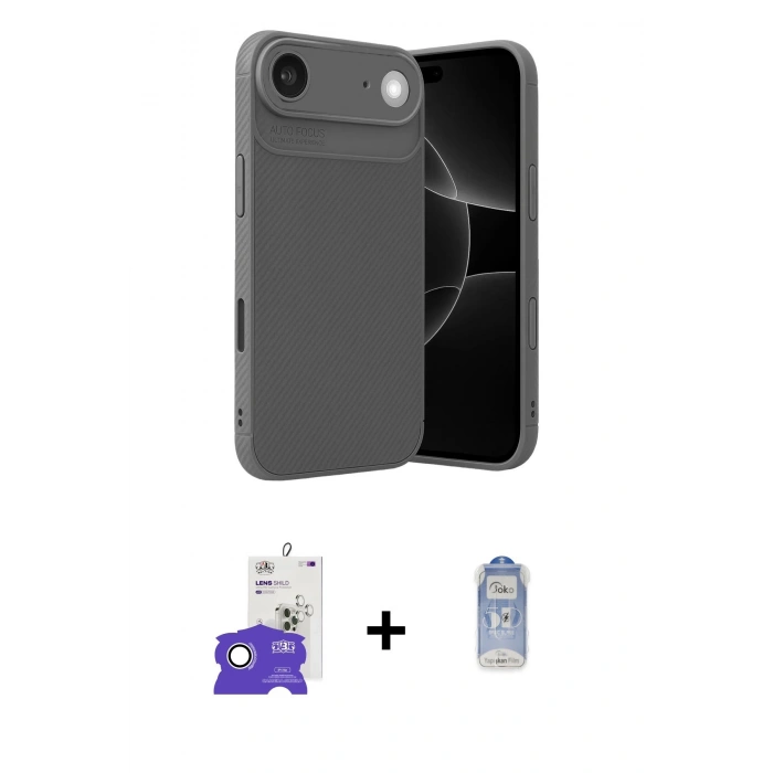 MARSİLYAN™- iPhone 17 Air Kılıf Eksen Form Prime - Siyah Joko Magic 5D Cam + Bilvis Titan Kamera Lens - GS