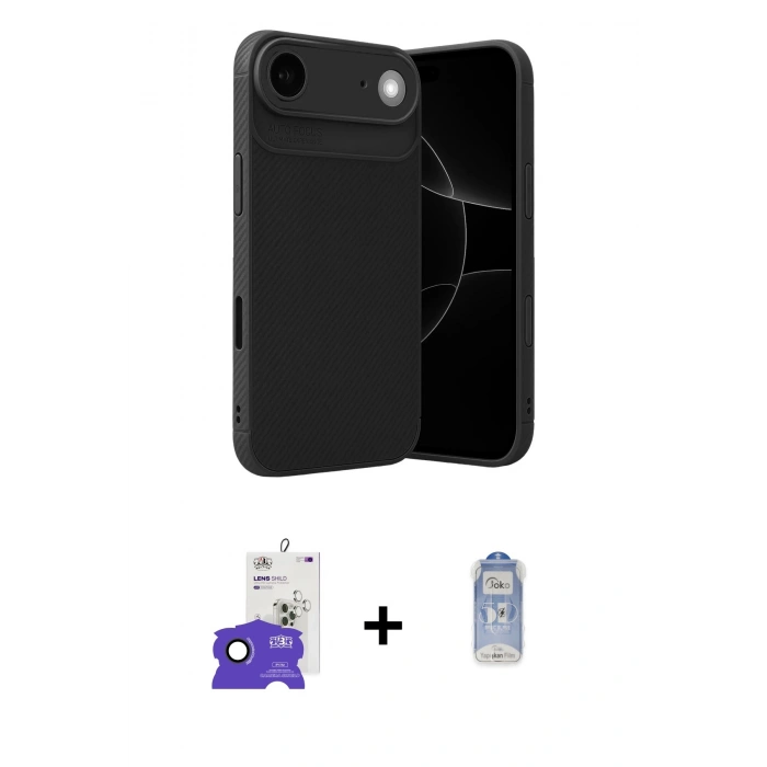 MARSİLYAN™- iPhone 17 Air Kılıf Eksen Form Prime - Siyah Joko Magic 5D Cam + Bilvis Titan Kamera Lens - SH