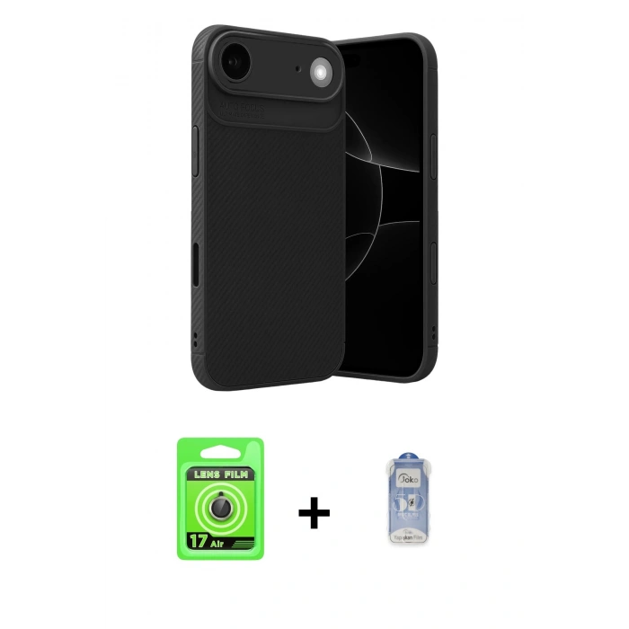 MARSİLYAN™- iPhone 17 Air Kılıf Eksen Form Prime - Siyah Joko Magic 5D Cam + Raze Metal Kamera Lens - GD