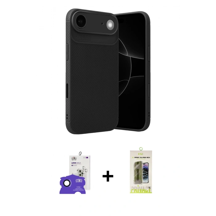 MARSİLYAN™- iPhone 17 Air Kılıf Eksen Form Prime - Siyah Joko Magic 5D Hayalet Cam + Bilvis Titan Kamera Lens - LT