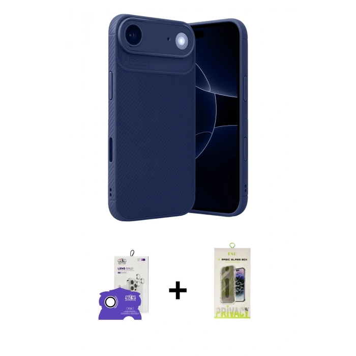 MARSİLYAN™- iPhone 17 Air Kılıf Eksen Form Prime - Siyah Joko Magic 5D Hayalet Cam + Bilvis Titan Kamera Lens - GS