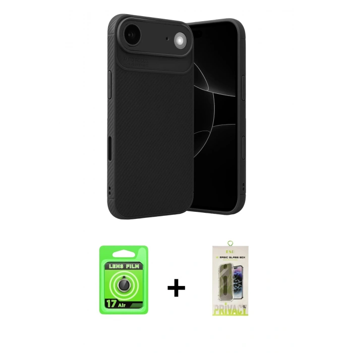 MARSİLYAN™- iPhone 17 Air Kılıf Eksen Form Prime - Siyah Joko Magic 5D Hayalet Cam + Raze Metal Kamera Lens - GD