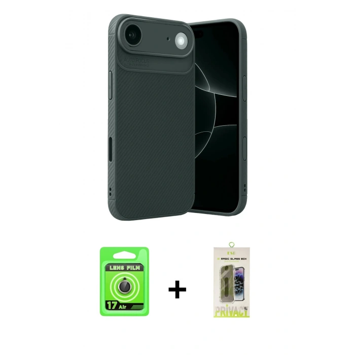 MARSİLYAN™- iPhone 17 Air Kılıf Eksen Form Prime - Siyah Joko Magic 5D Hayalet Cam + Raze Metal Kamera Lens - GD