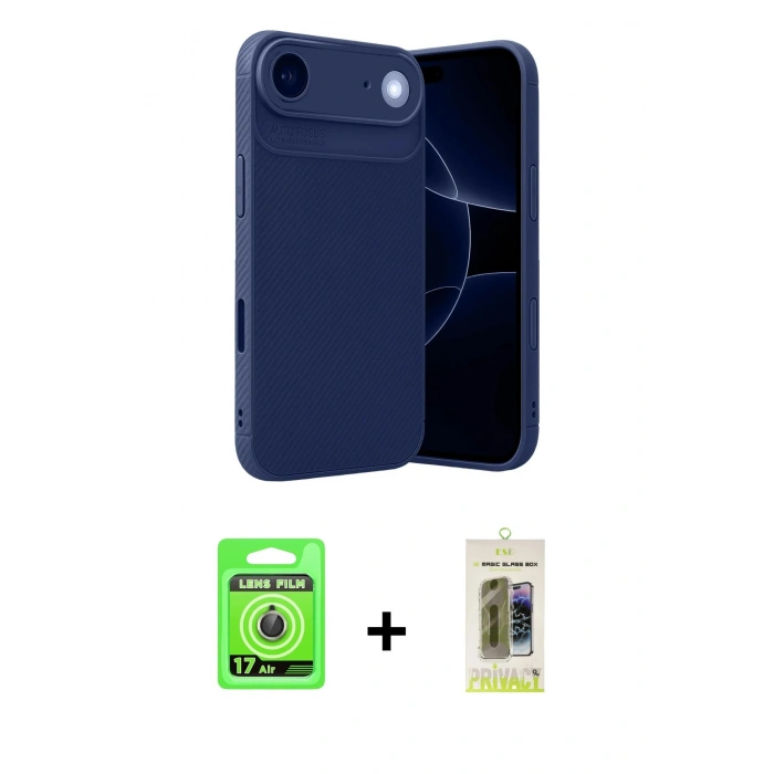 MARSİLYAN™- iPhone 17 Air Kılıf Eksen Form Prime - Siyah Joko Magic 5D Hayalet Cam + Raze Metal Kamera Lens - GD