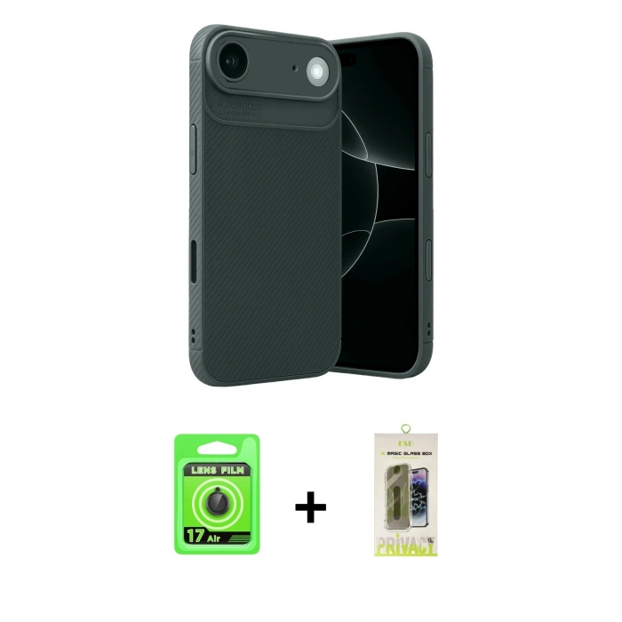 MARSİLYAN™- iPhone 17 Air Kılıf Eksen Form Prime - Siyah Joko Magic 5D Hayalet Cam + Raze Metal Kamera Lens - SH