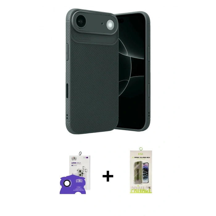 MARSİLYAN™- iPhone 17 Air Kılıf Eksen Form Prime - Siyah Joko Magic 5D Hayalet Cam + Siyah Bilvis Titan Kamera Lens