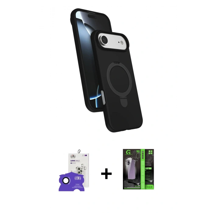 MARSİLYAN™- iPhone 17 Air Kılıf İz Işık Koleksiyonu - Siyah 360 Mat Full Body Arka Koruyucu + Bilvis Titan Kamera Lens - LT