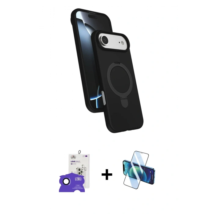 MARSİLYAN™- iPhone 17 Air Kılıf İz Işık Koleksiyonu - Siyah 3D Antistatik Seramik Nano Ekran Koruyucu + Bilvis Titan Kamera Lens - LT