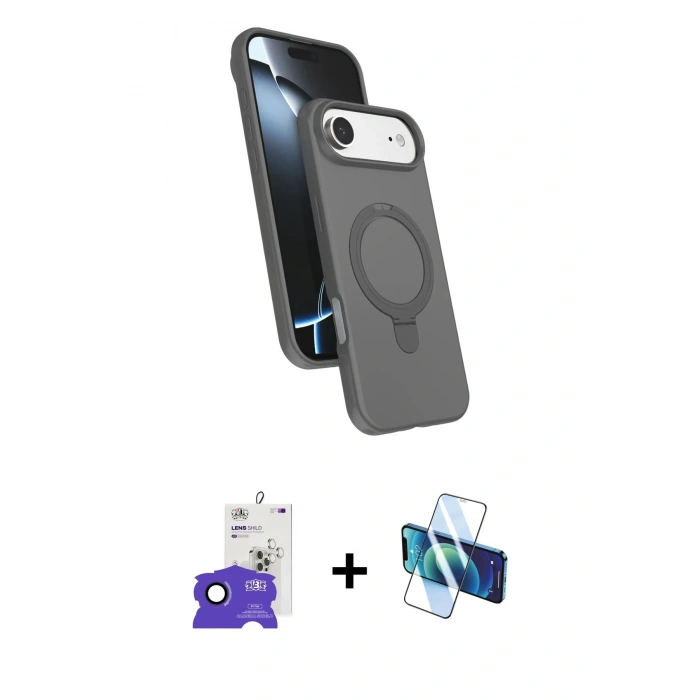 MARSİLYAN™- iPhone 17 Air Kılıf İz Işık Koleksiyonu - Siyah 3D Antistatik Seramik Nano Ekran Koruyucu + Bilvis Titan Kamera Lens - LT