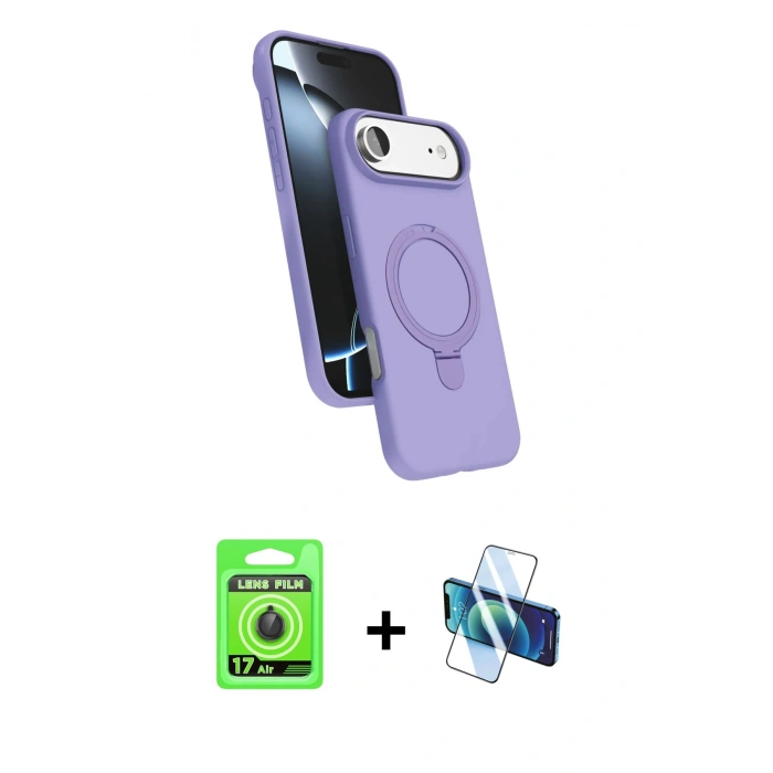 MARSİLYAN™- iPhone 17 Air Kılıf İz Işık Koleksiyonu - Siyah 3D Antistatik Seramik Nano Ekran Koruyucu + Raze Metal Kamera Lens - SH