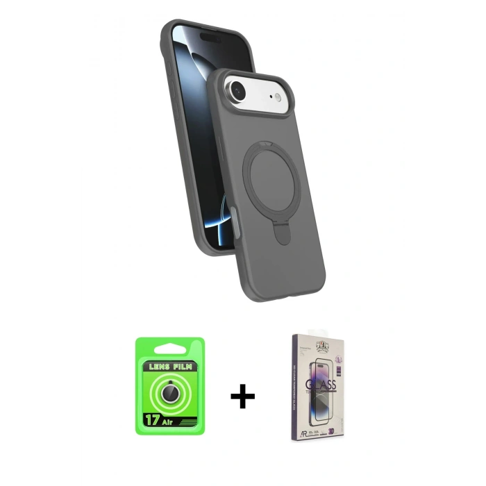 MARSİLYAN™- iPhone 17 Air Kılıf İz Işık Koleksiyonu - Siyah Bilvis 3D Cam Ekran Koruyucu + Raze Metal Kamera Lens - GS