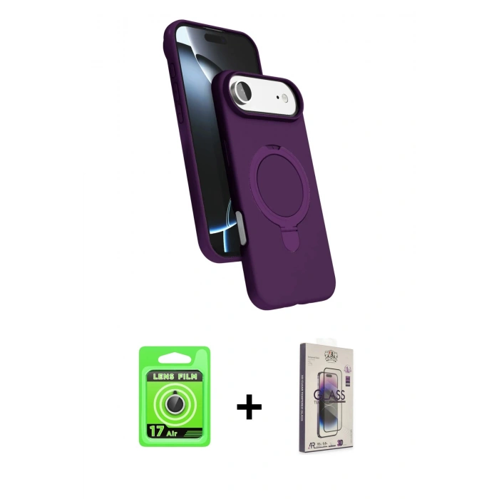 MARSİLYAN™- iPhone 17 Air Kılıf İz Işık Koleksiyonu - Siyah Bilvis 3D Cam Ekran Koruyucu + Raze Metal Kamera Lens - GS