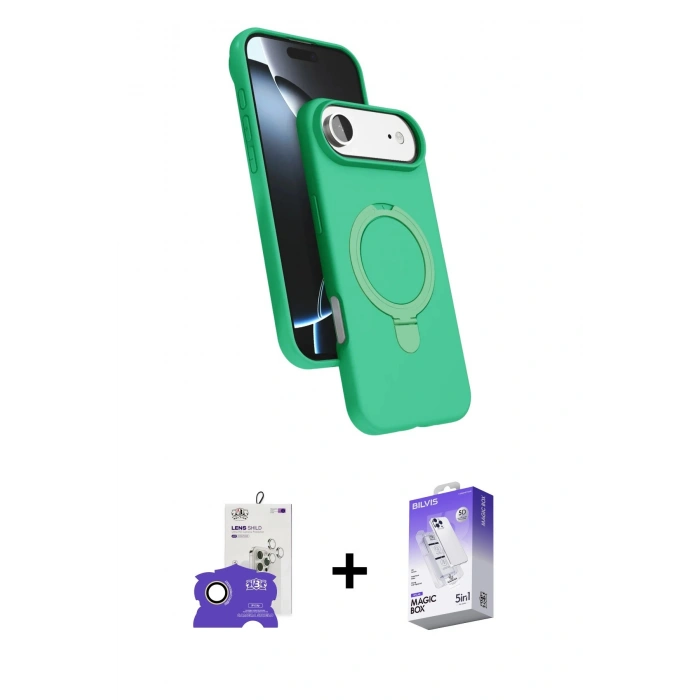 MARSİLYAN™- iPhone 17 Air Kılıf İz Işık Koleksiyonu - Siyah Bilvis 5in1 3D Magic Cam Ekran Koruyucu + Bilvis Titan Kamera Lens - GD