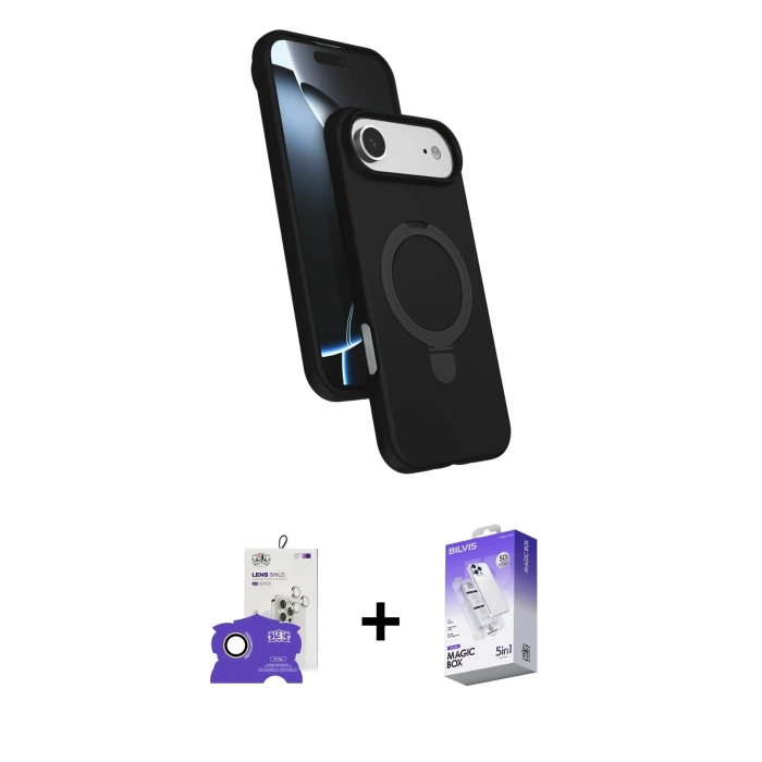 MARSİLYAN™- iPhone 17 Air Kılıf İz Işık Koleksiyonu - Siyah Bilvis 5in1 3D Magic Cam Ekran Koruyucu + Bilvis Titan Kamera Lens - GD