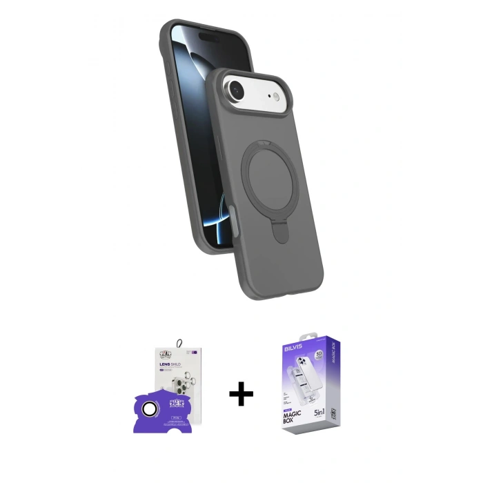 MARSİLYAN™- iPhone 17 Air Kılıf İz Işık Koleksiyonu - Siyah Bilvis 5in1 3D Magic Cam Ekran Koruyucu + Bilvis Titan Kamera Lens - GD
