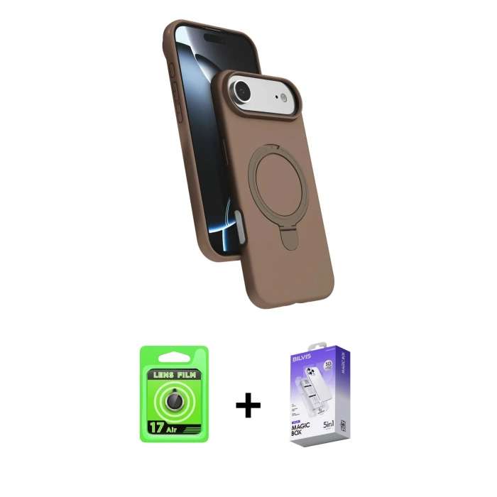 MARSİLYAN™- iPhone 17 Air Kılıf İz Işık Koleksiyonu - Siyah Bilvis 5in1 3D Magic Cam Ekran Koruyucu + Raze Metal Kamera Lens - GD