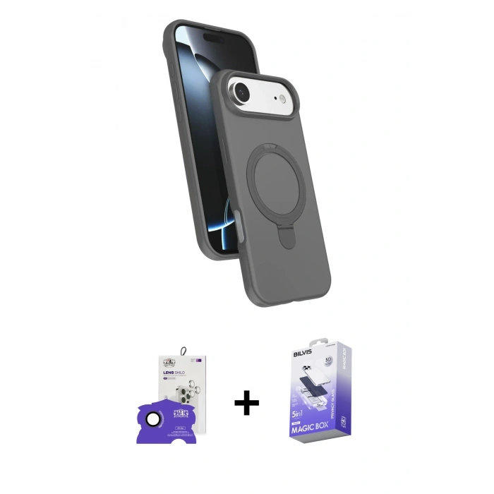 MARSİLYAN™- iPhone 17 Air Kılıf İz Işık Koleksiyonu - Siyah Bilvis 5in1 5D Magic Hayalet Cam Ekran Koruyucu + Bilvis Titan Kamera Lens - SH