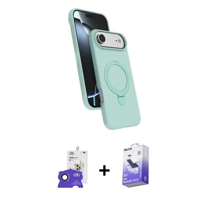 MARSİLYAN™- iPhone 17 Air Kılıf İz Işık Koleksiyonu - Siyah Bilvis 5in1 5D Magic Hayalet Cam Ekran Koruyucu + Bilvis Titan Kamera Lens - SH