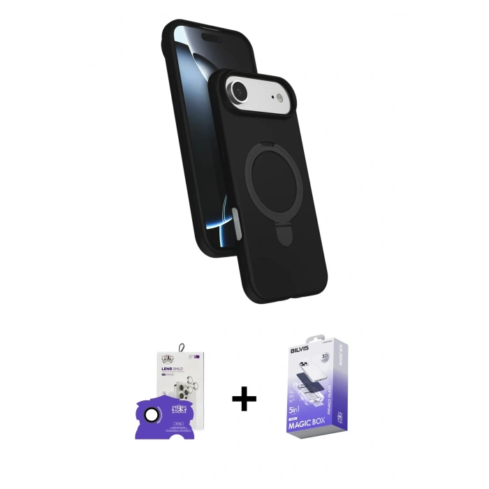 MARSİLYAN™- iPhone 17 Air Kılıf İz Işık Koleksiyonu - Siyah Bilvis 5in1 5D Magic Hayalet Cam Ekran Koruyucu + Bilvis Titan Kamera Lens - SH