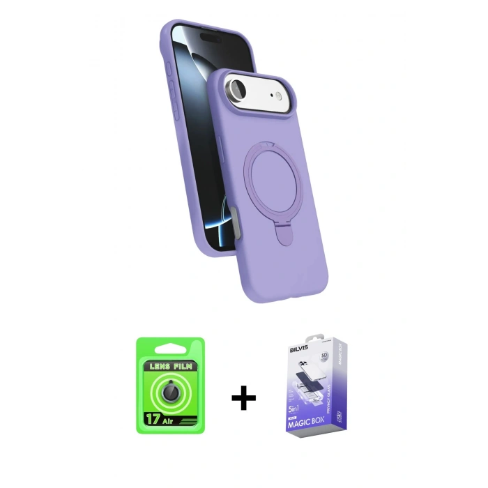 MARSİLYAN™- iPhone 17 Air Kılıf İz Işık Koleksiyonu - Siyah Bilvis 5in1 5D Magic Hayalet Cam Ekran Koruyucu + Raze Metal Kamera Lens - MI