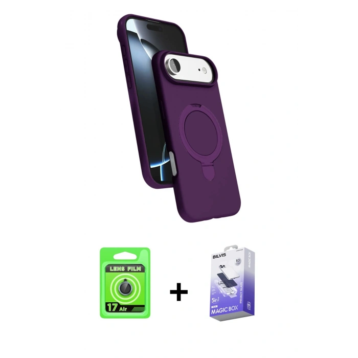 MARSİLYAN™- iPhone 17 Air Kılıf İz Işık Koleksiyonu - Siyah Bilvis 5in1 5D Magic Hayalet Cam Ekran Koruyucu + Raze Metal Kamera Lens - MI