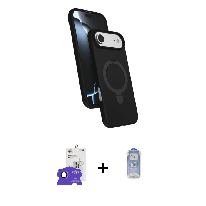 MARSİLYAN™- iPhone 17 Air Kılıf İz Işık Koleksiyonu - Siyah Joko Magic 5D Cam + Bilvis Titan Kamera Lens - SH