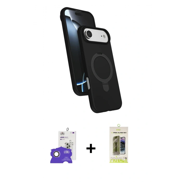 MARSİLYAN™- iPhone 17 Air Kılıf İz Işık Koleksiyonu - Siyah Joko Magic 5D Hayalet Cam + Bilvis Titan Kamera Lens - GD