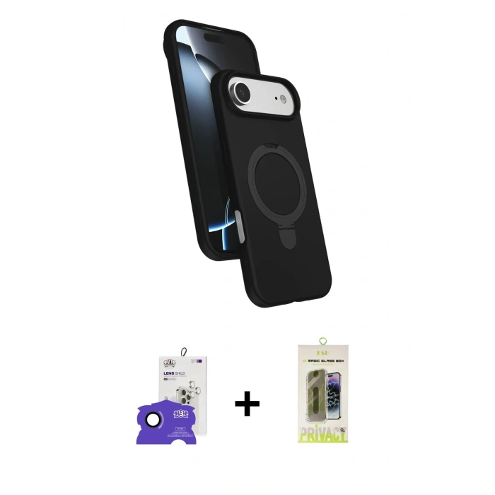 MARSİLYAN™- iPhone 17 Air Kılıf İz Işık Koleksiyonu - Siyah Joko Magic 5D Hayalet Cam + Bilvis Titan Kamera Lens - LT