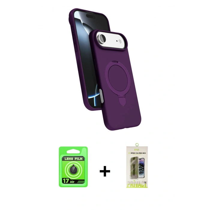 MARSİLYAN™- iPhone 17 Air Kılıf İz Işık Koleksiyonu - Siyah Joko Magic 5D Hayalet Cam + Raze Metal Kamera Lens - SH