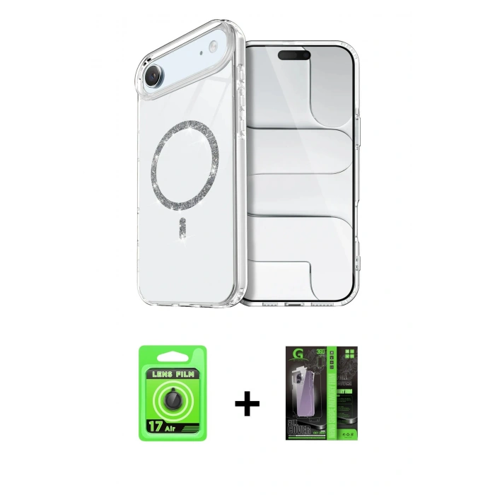 MARSİLYAN™- iPhone 17 Air Kılıf Kıvılcım Form Prime - Şeffaf 360 Full Body Arka Koruyucu + Raze Metal Kamera Lens - SH