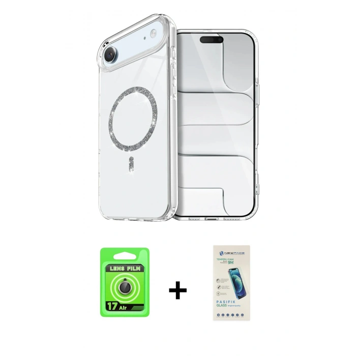 MARSİLYAN™- iPhone 17 Air Kılıf Kıvılcım Form Prime - Şeffaf Pasifik Cam Ekran Koruyucu + Raze Metal Kamera Lens - GD