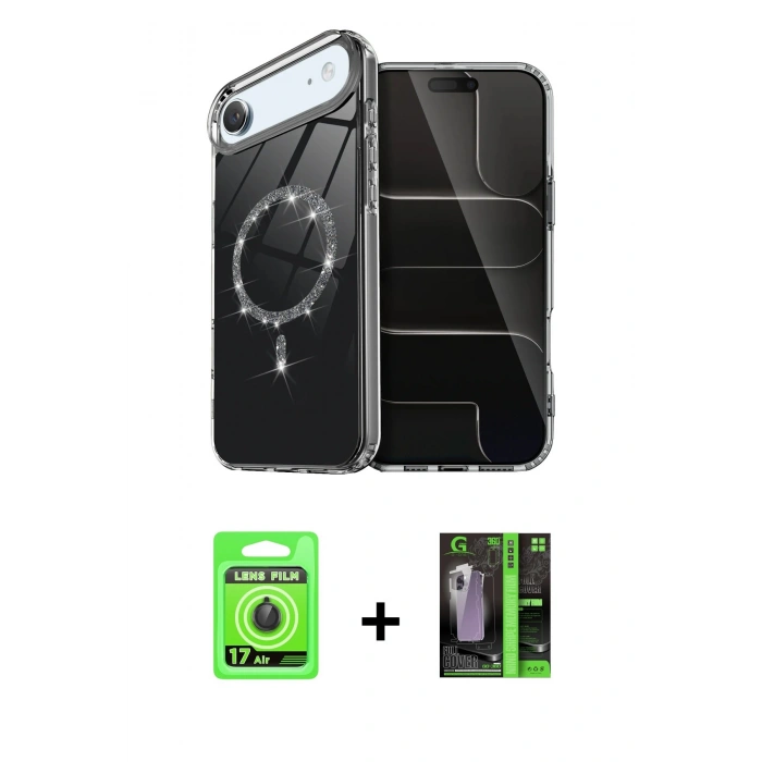 MARSİLYAN™- iPhone 17 Air Kılıf Kıvılcım Form Prime - Siyah 360 Mat Full Body Arka Koruyucu + Raze Metal Kamera Lens - SH