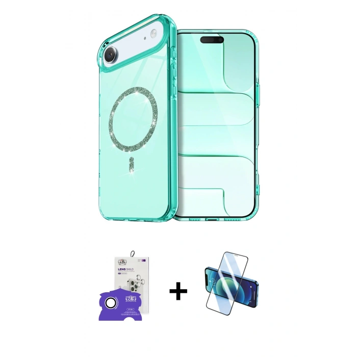 MARSİLYAN™- iPhone 17 Air Kılıf Kıvılcım Form Prime - Siyah 3D Antistatik Cam Ekran Koruyucu + Bilvis Titan Kamera Lens - GS