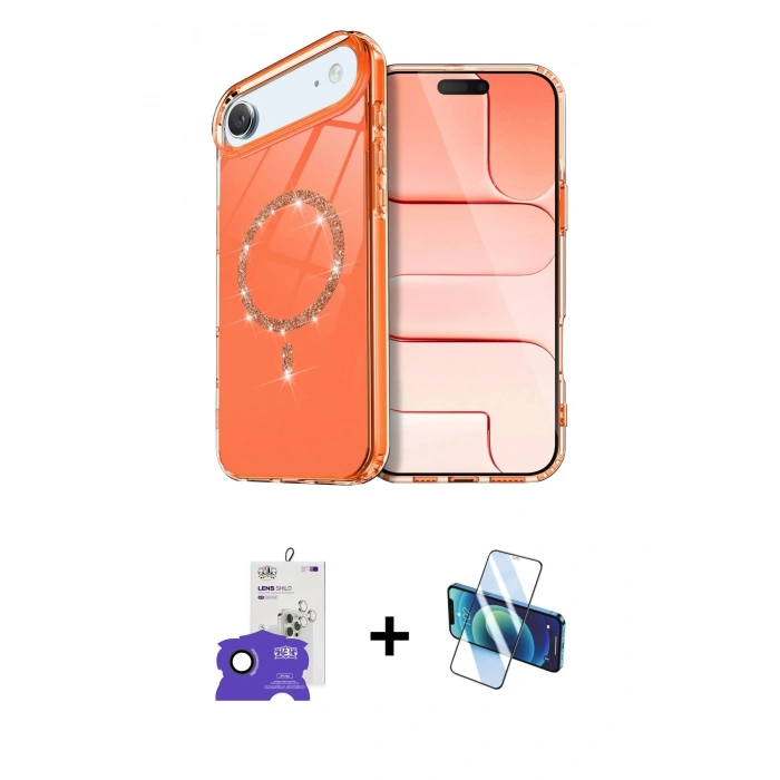 MARSİLYAN™- iPhone 17 Air Kılıf Kıvılcım Form Prime - Siyah 3D Antistatik Cam Ekran Koruyucu + Bilvis Titan Kamera Lens - SH