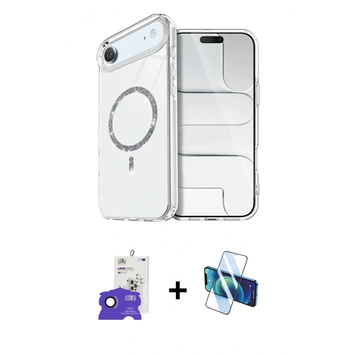 MARSİLYAN™- iPhone 17 Air Kılıf Kıvılcım Form Prime - Siyah 3D Antistatik Cam Ekran Koruyucu + Bilvis Titan Kamera Lens - SH