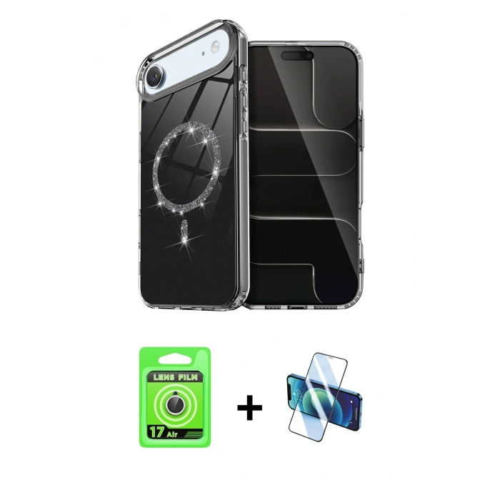 MARSİLYAN™- iPhone 17 Air Kılıf Kıvılcım Form Prime - Siyah 3D Antistatik Seramik Nano Ekran Koruyucu + Raze Metal Kamera Lens - GS