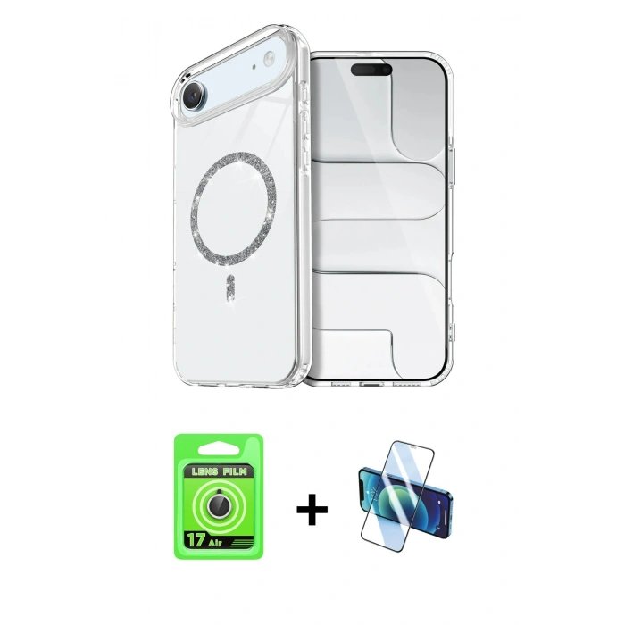 MARSİLYAN™- iPhone 17 Air Kılıf Kıvılcım Form Prime - Siyah 3D Antistatik Seramik Nano Ekran Koruyucu + Raze Metal Kamera Lens - GS
