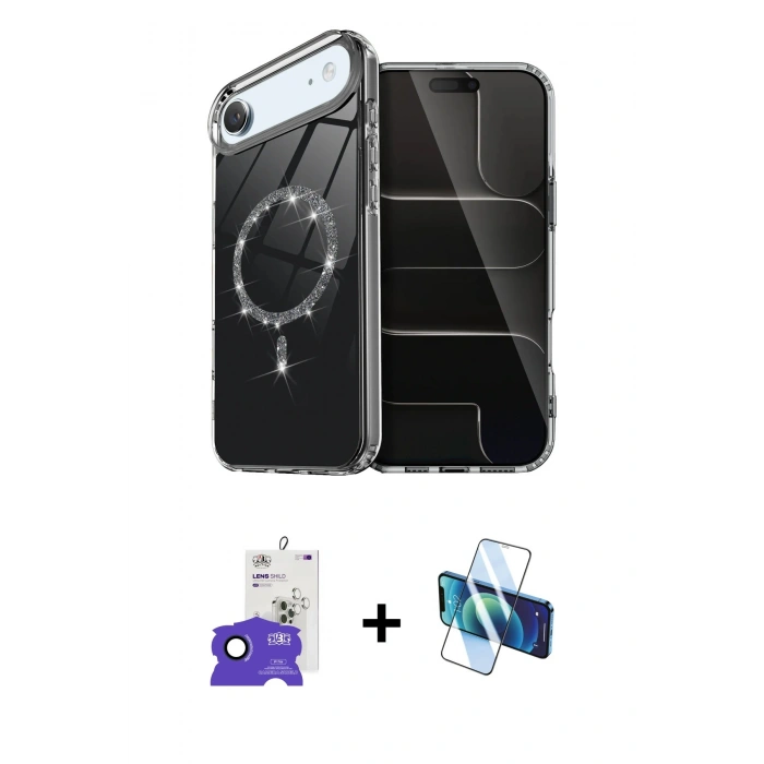 MARSİLYAN™- iPhone 17 Air Kılıf Kıvılcım Form Prime - Siyah 3D Antistatik Seramik Nano Ekran Koruyucu + Bilvis Titan Kamera Lens - LT
