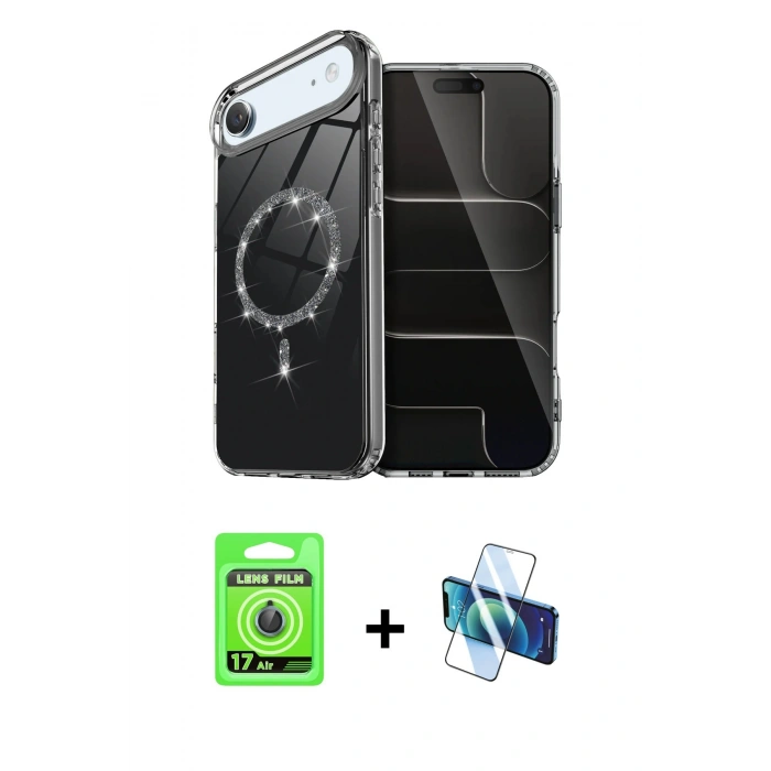 MARSİLYAN™- iPhone 17 Air Kılıf Kıvılcım Form Prime - Siyah 3D Antistatik Seramik Nano Ekran Koruyucu + Raze Metal Kamera Lens - MI