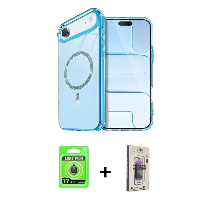 MARSİLYAN™- iPhone 17 Air Kılıf Kıvılcım Form Prime - Siyah Bilvis 3D Cam Ekran Koruyucu + Raze Metal Kamera Lens - MI