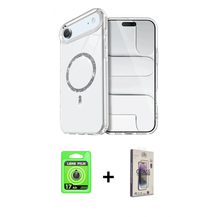 MARSİLYAN™- iPhone 17 Air Kılıf Kıvılcım Form Prime - Siyah Bilvis 3D Cam Ekran Koruyucu + Raze Metal Kamera Lens - GD