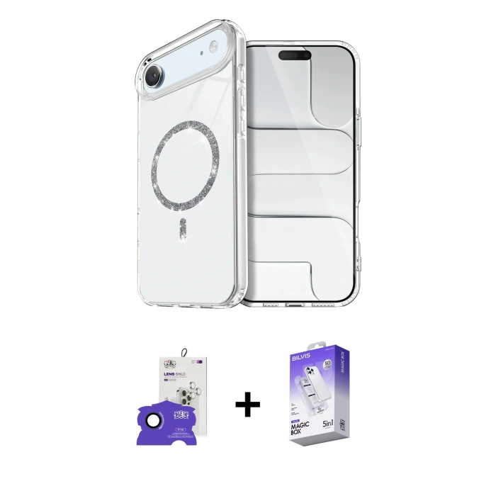 MARSİLYAN™- iPhone 17 Air Kılıf Kıvılcım Form Prime - Siyah Bilvis 5in1 3D Magic Cam Ekran Koruyucu + Bilvis Titan Kamera Lens - LT