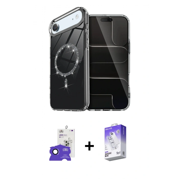 MARSİLYAN™- iPhone 17 Air Kılıf Kıvılcım Form Prime - Siyah Bilvis 5in1 3D Magic Cam Ekran Koruyucu + Bilvis Titan Kamera Lens - LT