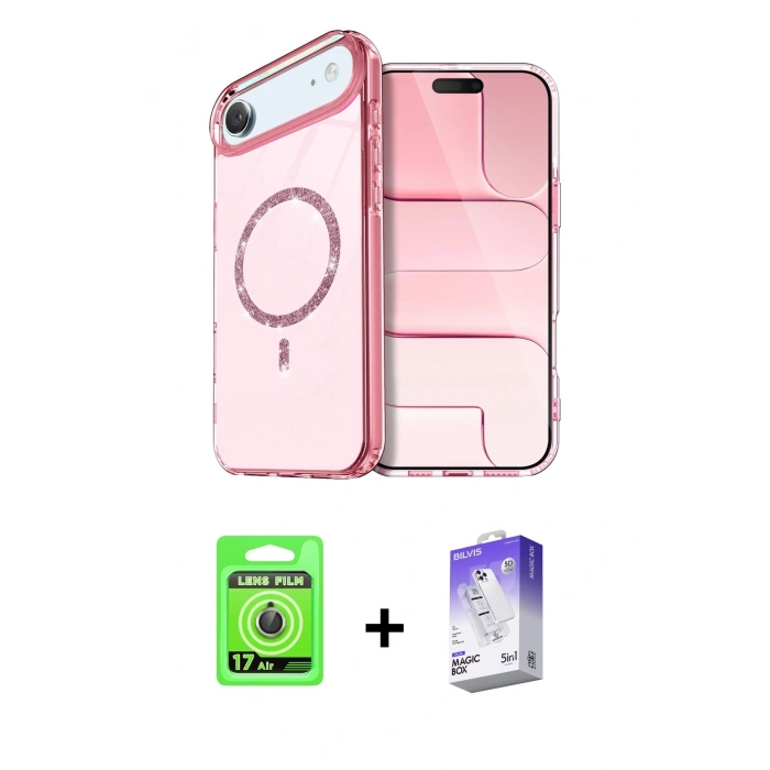 MARSİLYAN™- iPhone 17 Air Kılıf Kıvılcım Form Prime - Siyah Bilvis 5in1 3D Magic Cam Ekran Koruyucu + Raze Metal Kamera Lens - GD